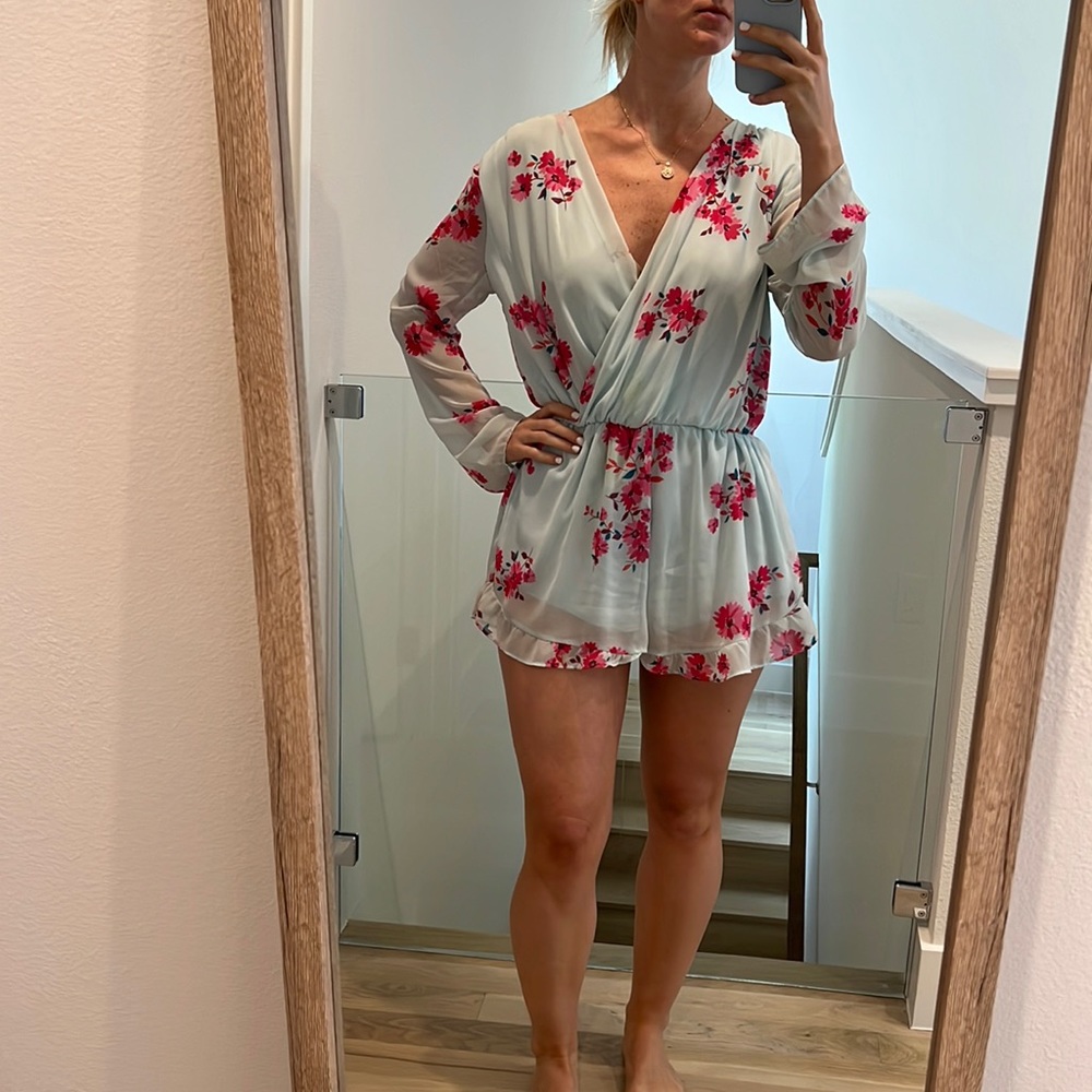 Blue and pink floral romper size M